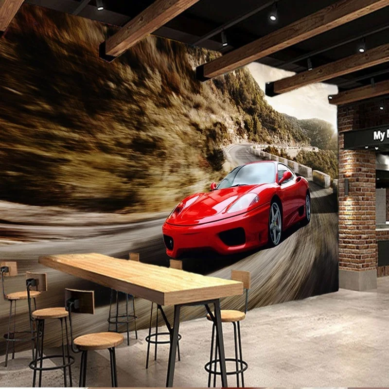 3D Panel Dinding Wallpaper 3D Mural Merah Keren Mobil Sport Hitam dan Putih Bergaris Wallpaper Wallpaper Putri