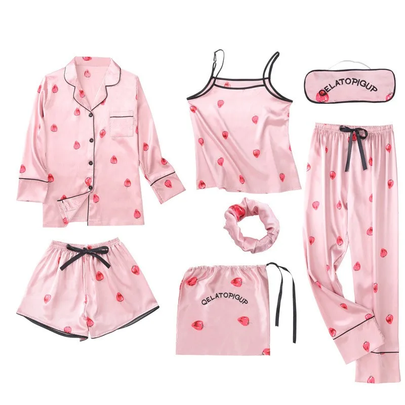 Quiki Pink Women's 7 Pieces Pajamas Sets Emulation Silk Striped Pajamas Women Sleepwear Sets Homewear
Quiki Pink Women's 7 Pieces Pajamas Sets Emulation Silk Striped Pajamas Women Sleepwear Sets Homewear