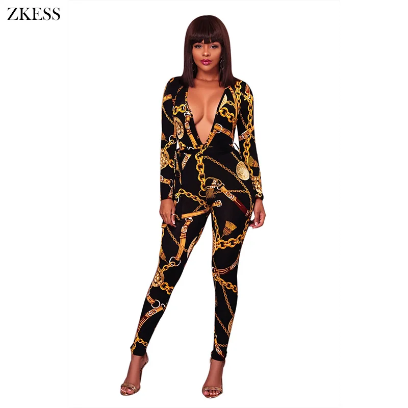 Black-Sexy-Deep-V-Neck-Gold-Chain-Print-Skinny-Jumpsuit-LC64363-2-1 