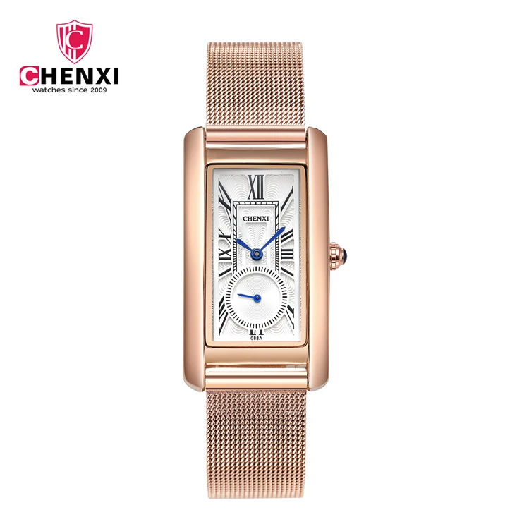 CHENXI 088 A 2 Women Watches Rectangle Rose Gold Mesh Strap Quartz ladies Wrist Watch 2017 New Fashion, N/a 
CHENXI 088 A 2 Women Watches Rectangle Rose Gold Mesh Strap Quartz ladies Wrist Watch 2017 New Fashion, N/a
