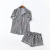 Wholesale new adult summer short pajamas silk satin stripe print pajamas set women lounge wear sleep wear
