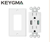 Keygma Twin USB Socket with Dual 15A Receptacle ETL Listed For Home and Hotel