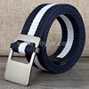 Wholesale new design hole metal buckle belt men custom fabric mens striped black white canvas belt