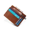 JOYIR brand unisex simple style genuine leather slim minimalist credit card holder with zipper coin pocket