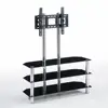 Black tempered Modern Glass TV Stand with Three Shelves LCD Wall Unit Design Metal