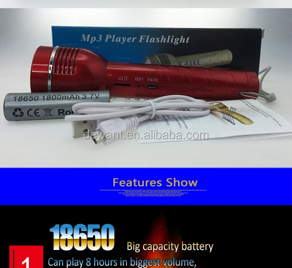 portable handheld flashlight tf card mp3 music player led torch with charging usb.jpg
