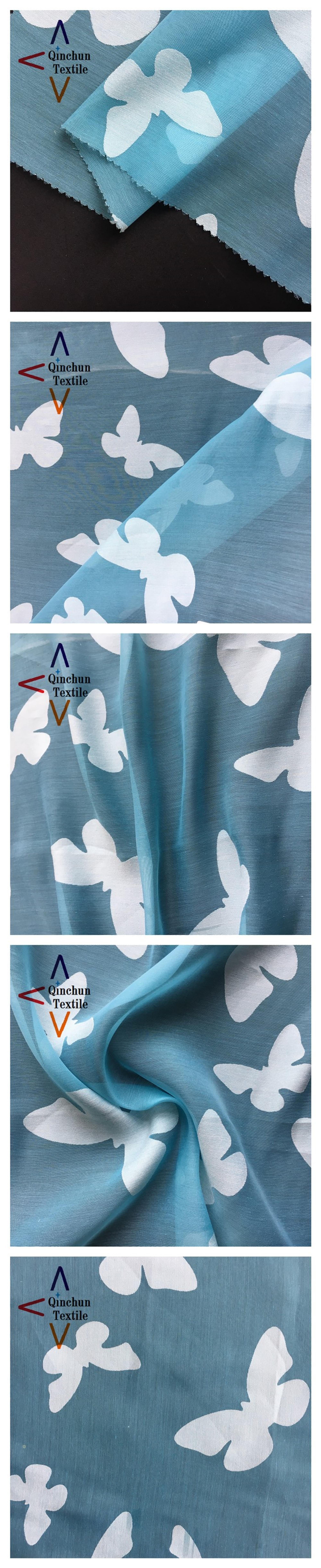 Bule butterfly burnout organza fabric for dress materials