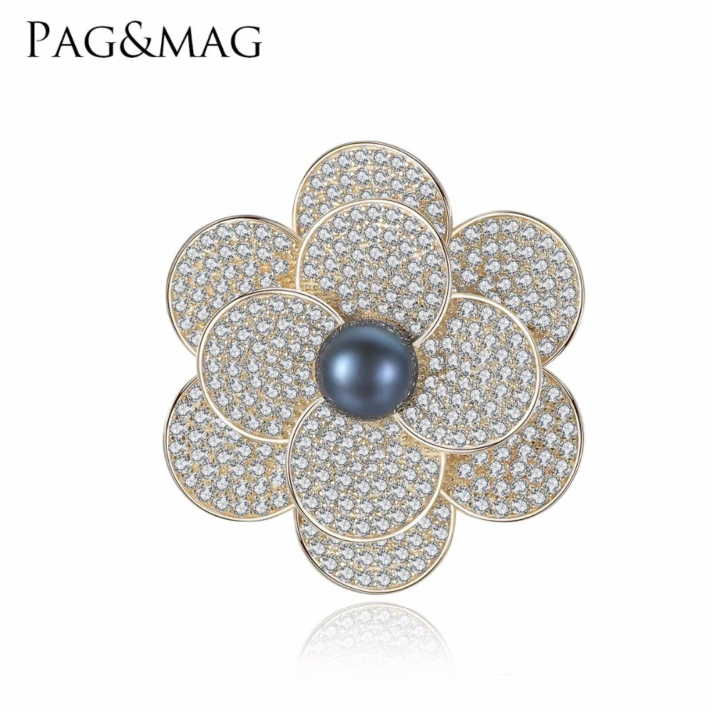 PAG&MAG Big Flower Shape Hijab Pins Pearl Broche Paved Tiny Cubic Zircon Stone With Black Natural Freshwater Pearl Brooch
PAG&MAG Big Flower Shape Hijab Pins Pearl Broche Paved Tiny Cubic Zircon Stone With Black Natural Freshwater Pearl Brooch