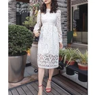 Bailey Garden Water-soluble Lace High waist Slender White Medium-long Sleeve Dresses