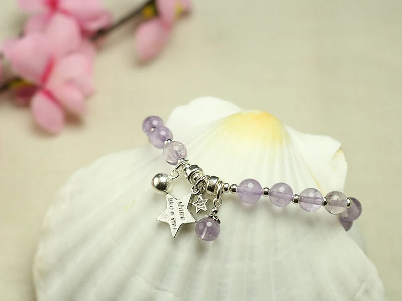 Sinya Girls Natural pearls Amethyst Bracelet in 925 sterling silver elastic bangles for Lover women ladies Mum best gift 2018  (2)