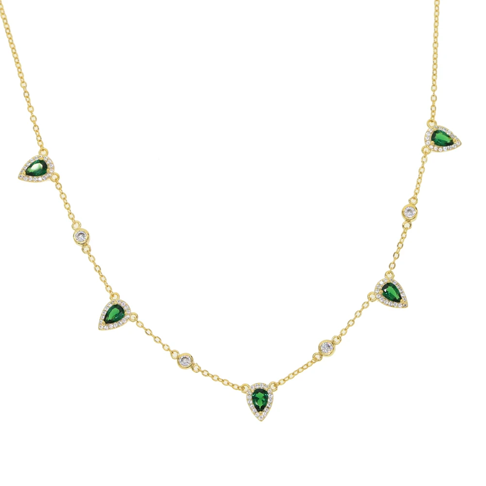 

Bohemia style emerald green cz stone choker charm necklace gold plated gorgeous women fashion jewelry 2022
