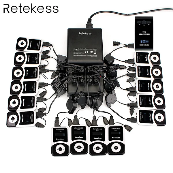 

Wireless Tour Guide System 1 Transmitter 15 Receivers with 16 Port Charger Base for Tour Guide Simultaneous Translation Meeting