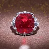 European and American Popular Ring Silver Plated Red Zircon Ruby Ring Anniversary Celebration Jewelry
