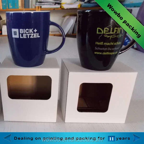 white paper coffee mug packaging boxes with pvc window