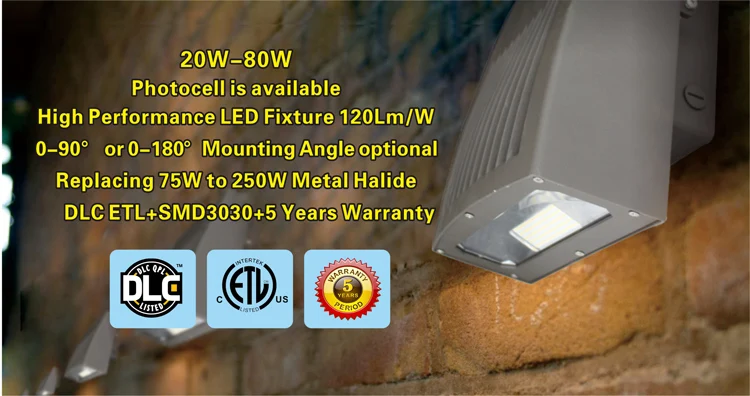 wholesale DLC ETL full cut-off wall packs adjustable angle 80w wallpack light led