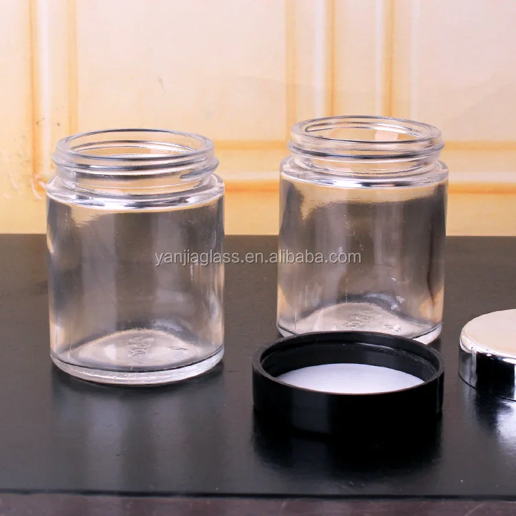 hot sell 75ml 2.5oz wide mouth cylinder glass storage glass food honey jar with black lid
