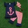 baby girls boutique clothing girls anchor outfits girls red stripes capris summer clothing shorts with matching headband