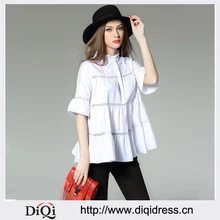 White Lace Tops For Women Summer Elegant Loose Ruffle Blouse Office Hollow Stitching Blouse