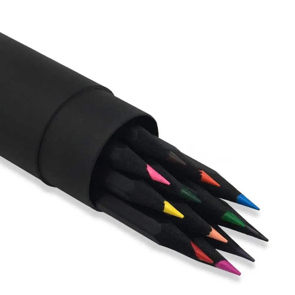 أقلام ملونة 12 التهم خشب أسود فن مدرسة تلوين رسم أقلام رصاص مجموعة للأطفال الأطفال الفنانين تلوين الكتب