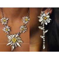 

Barlaycs 2019 Fashion Statement Bib Korean Crystal Gemstone Rhinestone Flower Rose Choker Necklace Jewelry Set