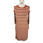 EF9119 Striped Women's Clothing 3/4 Sleeve Strap Detail Knit Dress