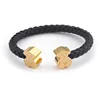 Hot Selling Stainless Steel Bear Shaped Ladies Custom Braided Leather Cuff Bracelet