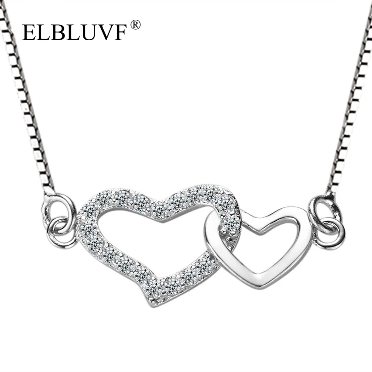 ELBLUVF 925 Zircon Double Heart Pendant Heart Shape Jewelry Sterling Silver Necklace
ELBLUVF 925 Zircon Double Heart Pendant Heart Shape Jewelry Sterling Silver Necklace
