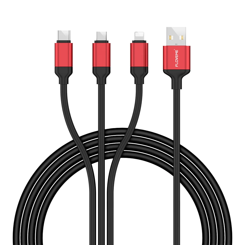

Free Shipping 5V 2.1A TPE 3 in 1 USB Cable FLOVEME Data Charging Wire For iPhone Type C Micro USB Cable