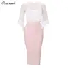 Wholesale Three Quarter 3 Piece Pink And White Dress Mesh Ponchos Bandage Top&Skirt For Women