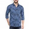 Casual Blue Print Spread Collar Long Sleeve Shirts Latest Gents Print Flower Shirts For Guys Full Sleeve Shirt For Men