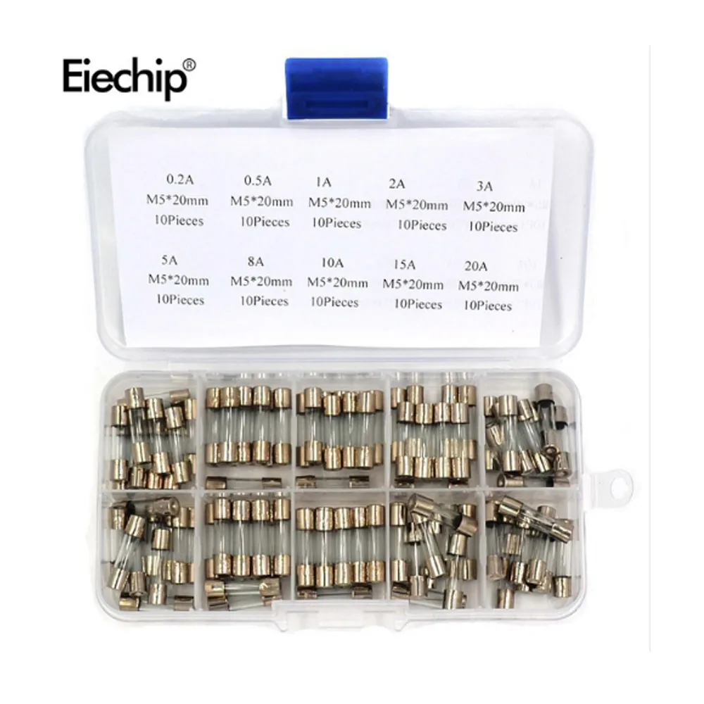 

100Pcs/lot 5*20mm Electrical Assorted Fuse Amp Fast-blow Glass Fuse Mix Set With Box 0.2A 0.5A 1A 2A 3A 5A 8A 10A 15A 20A