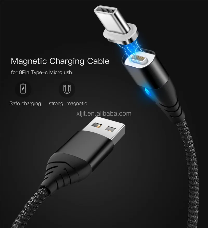LED QC 3.0 5V 3A Magnetic Micro USB Type C Cable For iPhone 1M Fast Data Sync Charging Phone Magnet Cable Charger - ANKUX.COM