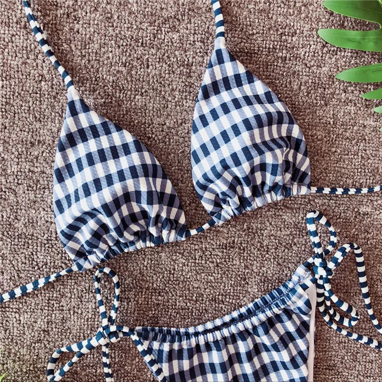 Zy3876 Wholesales High Quality Sexy Plaid Strappy Women Sling Bikini