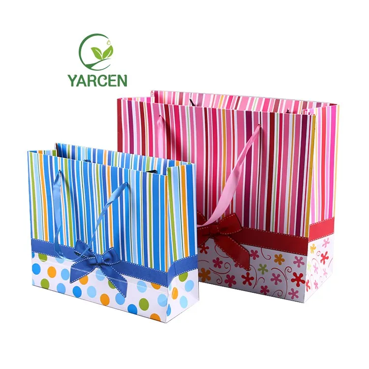 promotional stripe paper gift bags with handle