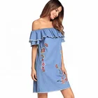 Mini short sleeve embroidery women dress plus size denim
