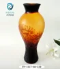 Hand blown burgundy and orange large tall wide mouth traditional chinese galle art glass vase for wedding centerpiece