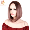 Short Straight Blonde Synthetic Hair Wigs Natural Hairline Glueless Front Lace Bob Wig