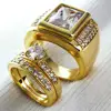 YD001 Huilin Jewelry 18k Yellow Gold Wedding Engagement Couple Ring Europe and America Exquisitely Set Zircon