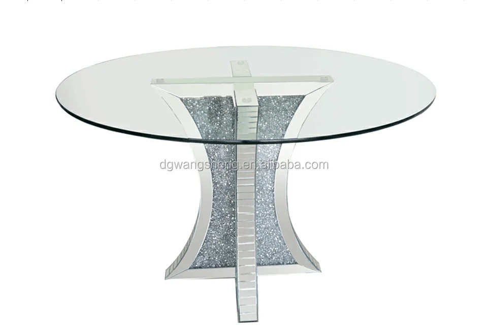 <strong>dining</strong> room round tempered glass top floating crystal mirrored