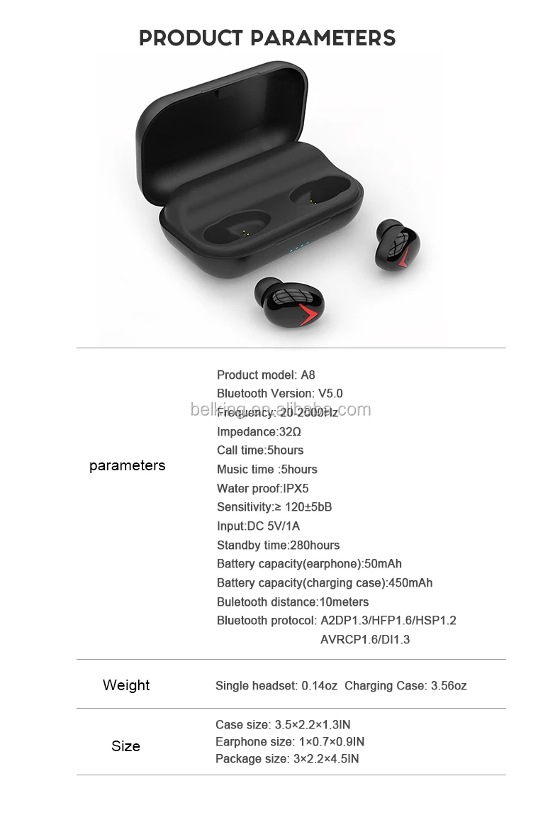 TWS A8 Wireless Bluetooth Stereo Earphones with 2200mAh Charging Box Waterproof Earphone Earbuds - ANKUX.COM