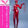 Wholesale high quality long sleeve zipper red latex full body red catsuit