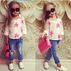 Wholesale Baby New Years Outfit Children Boutique Star Shirt Jean Pants Clothing Korean Kids Clothes