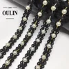 2018 hot selling models pearls with rhinestones ball chain lace trims beads rhinestones black lace trim