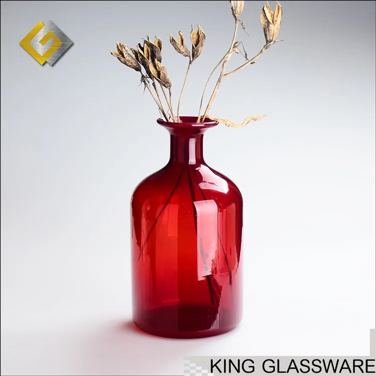 Benutzerdefinierte OEM handgemachten geblasen große rote farbige glas dekoration vase großhandel