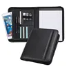Black Fashion A4 Zippered Leather File Folder Portfolio with USB