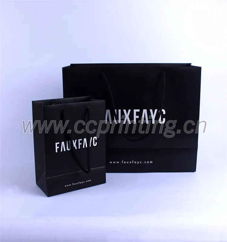 matte lamination black paper shopping bag with custom logo