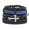 2019 March Expo Fashion Design Multi-layer Braided Mens Leather Bracelet Retro Adjustable Cuff Wrap Bracelet With Cross