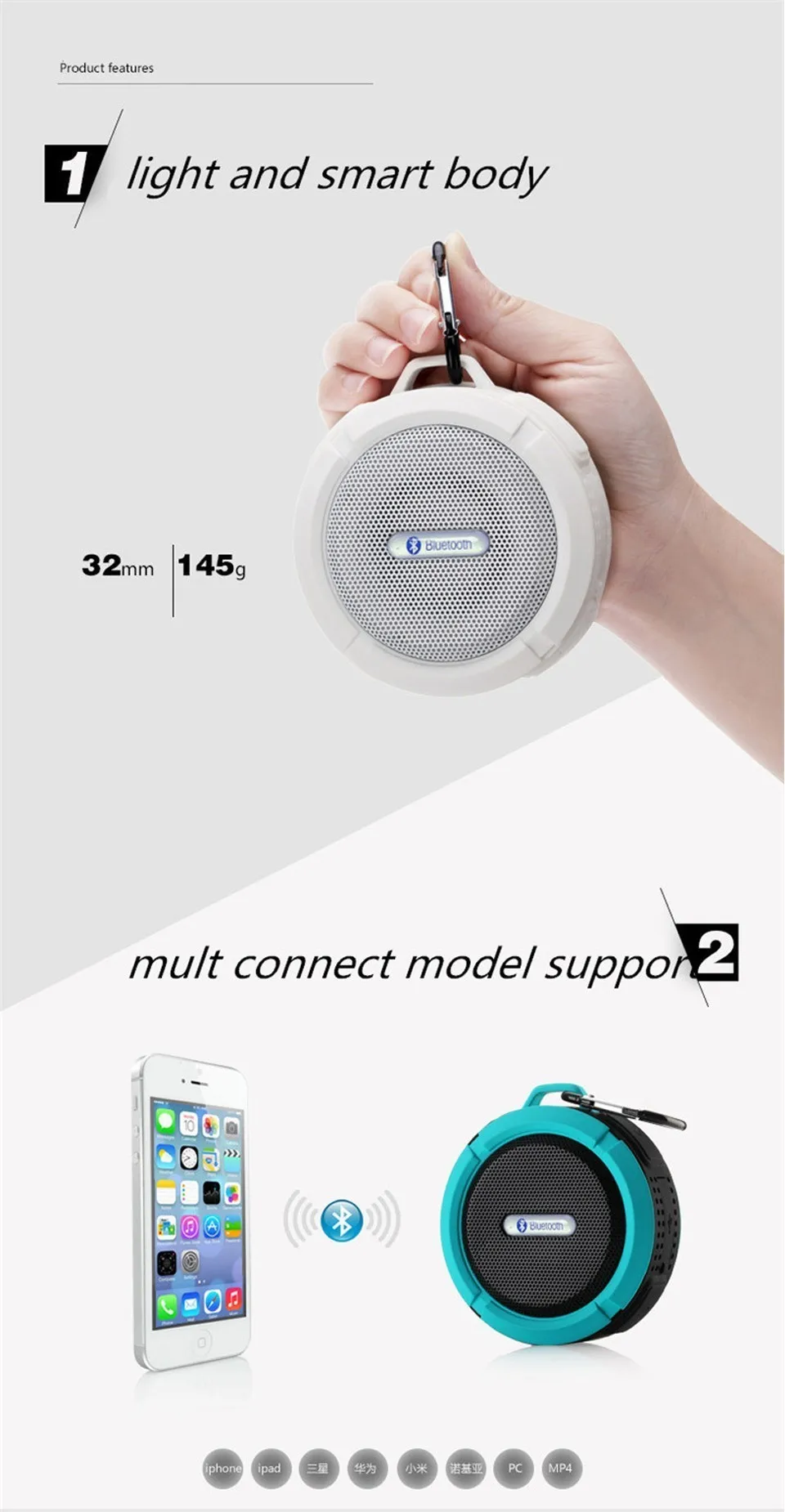C6 Waterproof Outdoor BT3.0 Speaker TF Wireless Music Loudspeaker Portable Speakers Shower Bicycle Speaker For Bike/Bathroom - ANKUX.COM