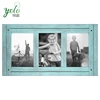 New Blue Collage Distressed Free Standing Wall Hanging Wood Picture Frame For 3 Piece Photo And Built-in Easel