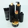 matte black hair spray bottle with bamboo cap, flat shoulder pump bottle, pump spray bottles for perfume/moisturizing water